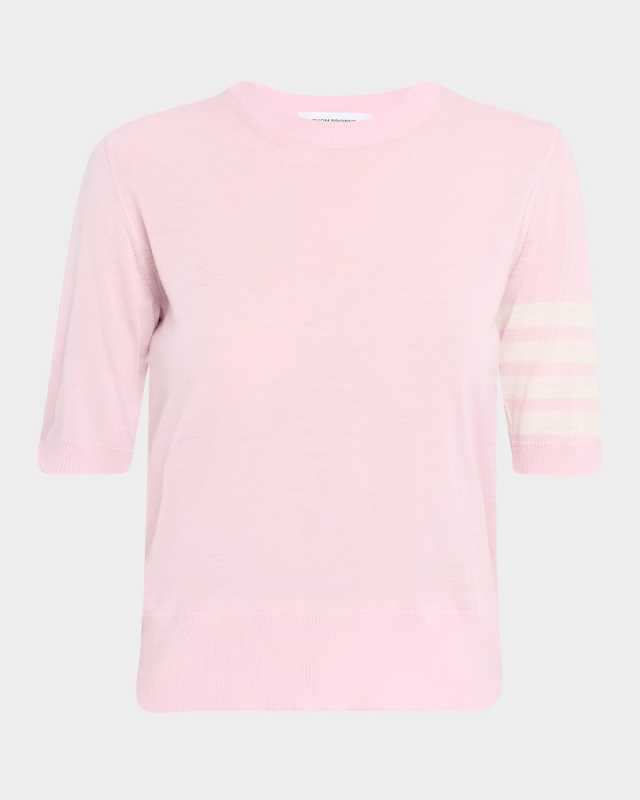 Merino Wool Jersey Stitch 4-Bar Short-Sleeve Sweater